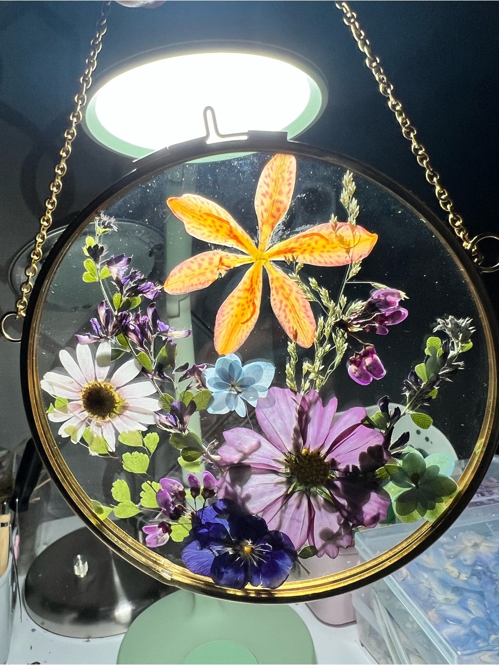 Pressed Flower Hanging Suncatcher - Multicolor Floral Design